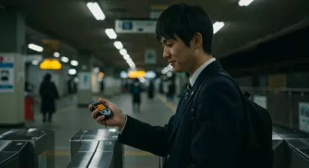 帰宅RTAのゴールでストップウォッチを止める学生
